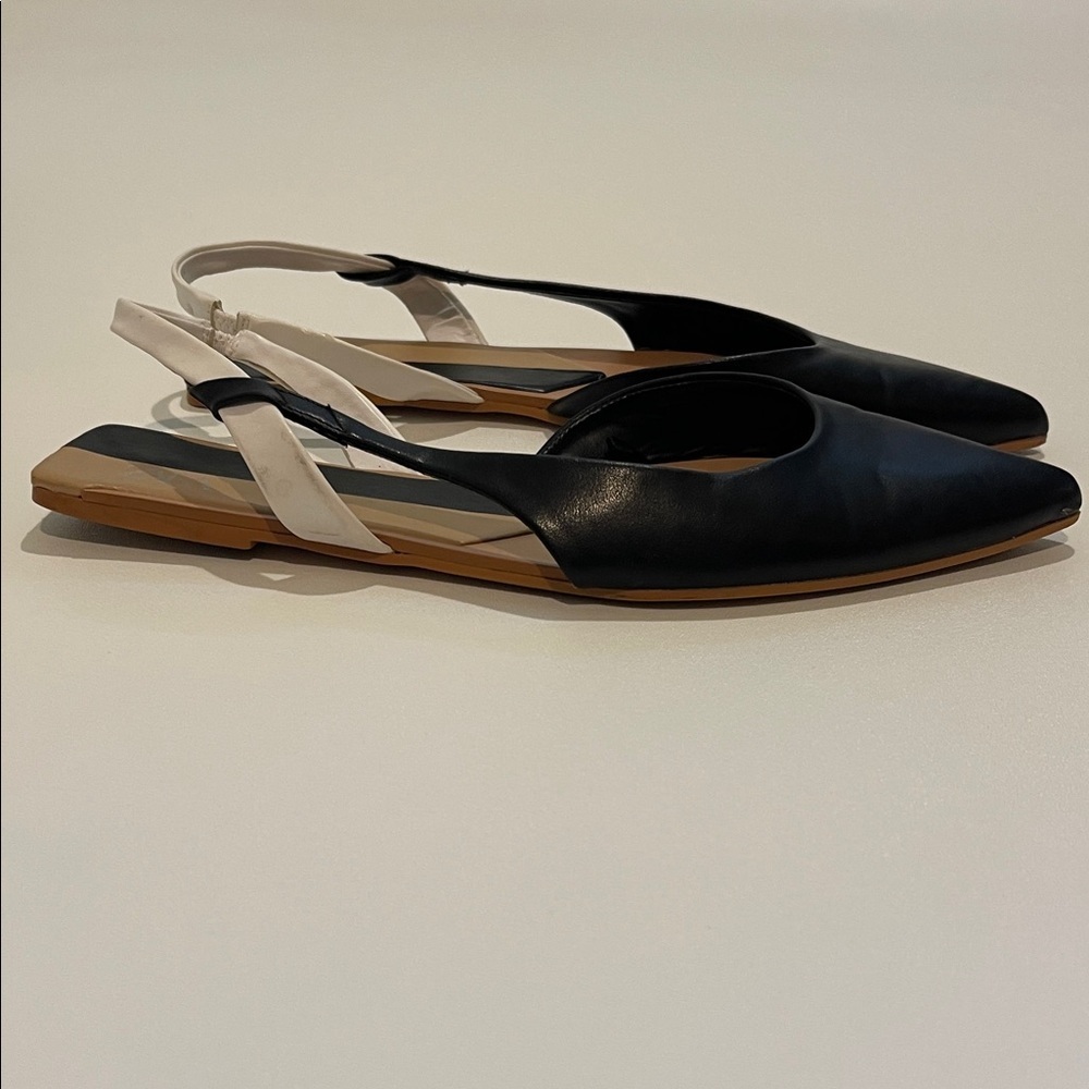 Zara Black and White Slingback Pointy Toe Flats